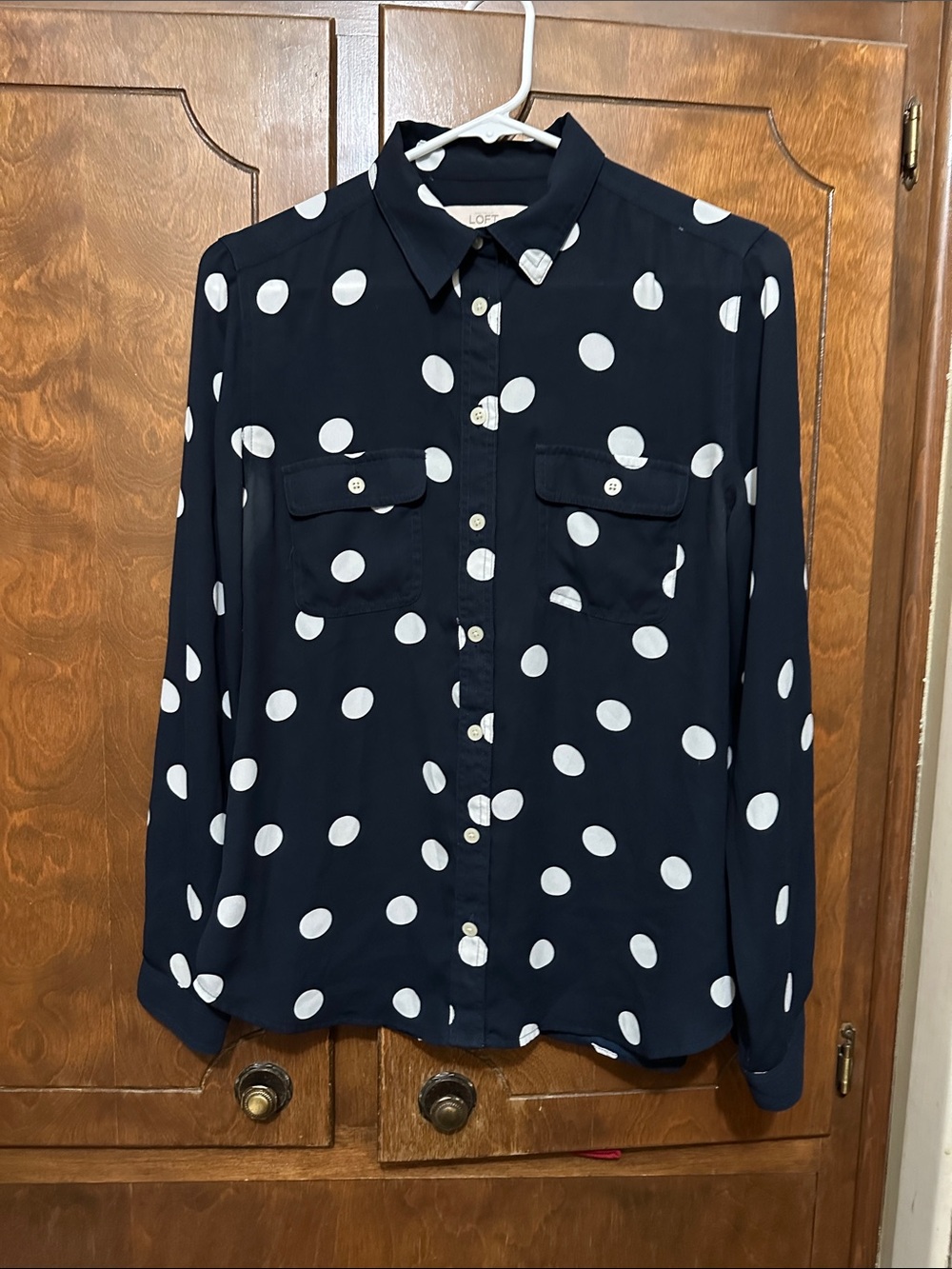 LOFT Navy Polka Dot Button-Down Shirt